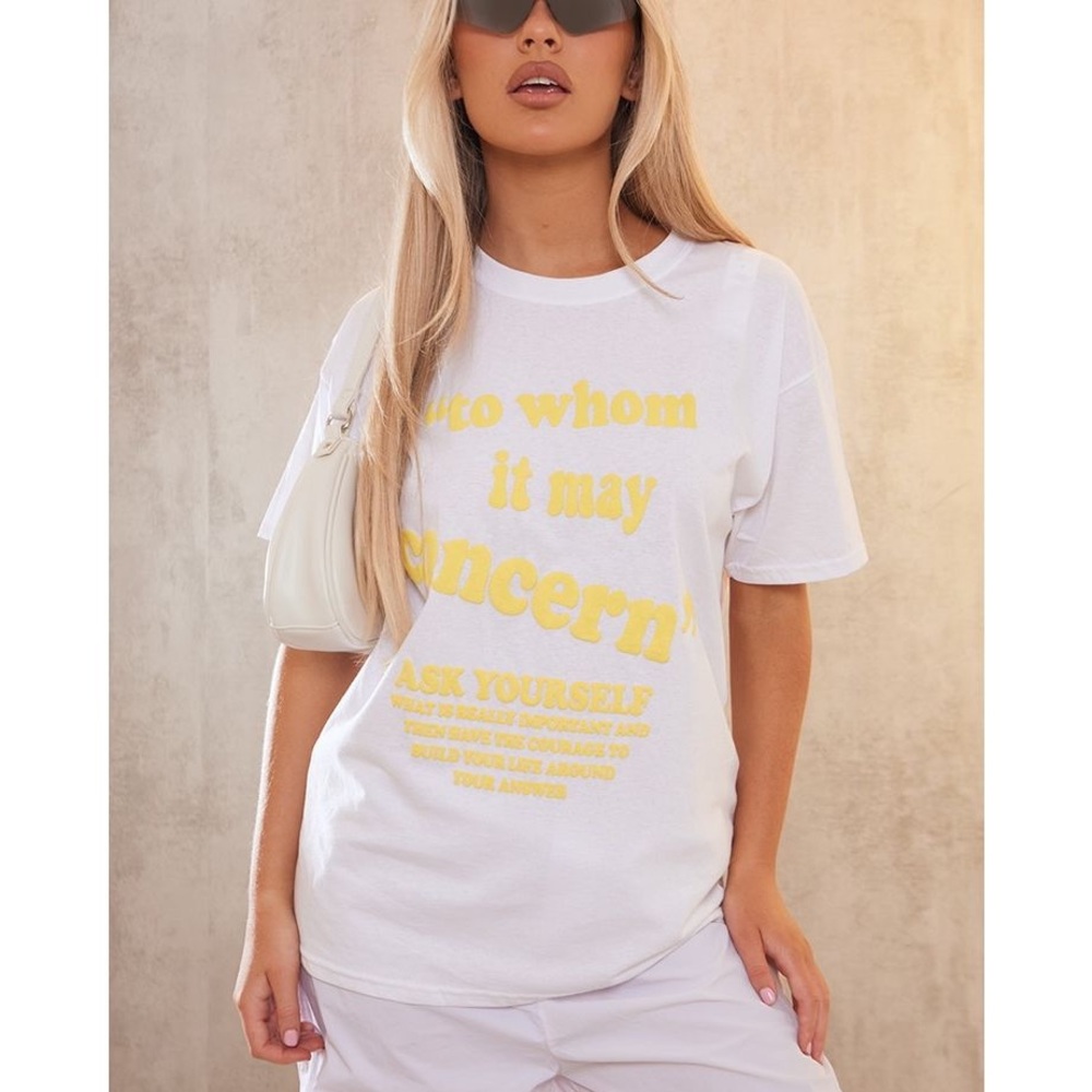PrettyLittleThing White Tee with Yellow Text